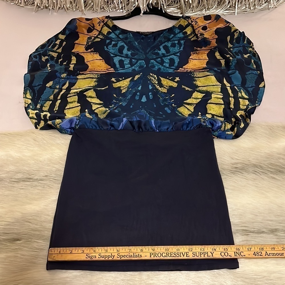 EXPRESS Navy Blue Butterfly XS Flutter Sleeves Blouse Knit Skirt Dress 2011 - Picture 14 of 17